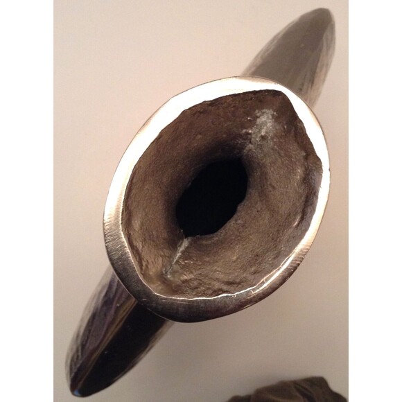 Silver Tone Vase 15" Hand Hammered Tooled Platinum Metal Mid Century Decor India - Picture 8 of 10